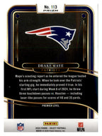 2024 Panini Select #113 Drake Maye Premier Level Black & Gold Shock Prizm RC — back; New England Patriots.