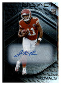 2025 Panini Black #112 Jalen Royals Rookie Autograph 056/199 RC — front; Kansas City Chiefs. Blue-ink sticker autograph and 056/199 serial number.