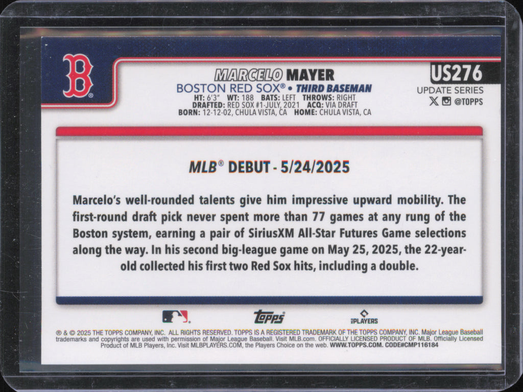 2025 Topps Update #US276 Marcelo Mayer back