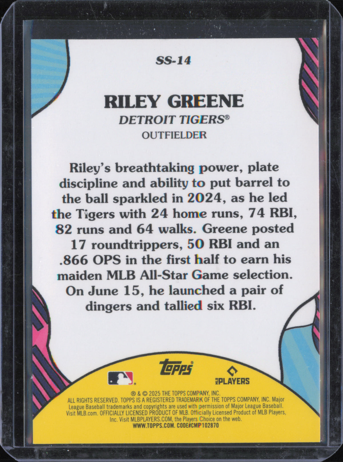 2025 Topps #SS-14 Riley Greene Summer Superstars back