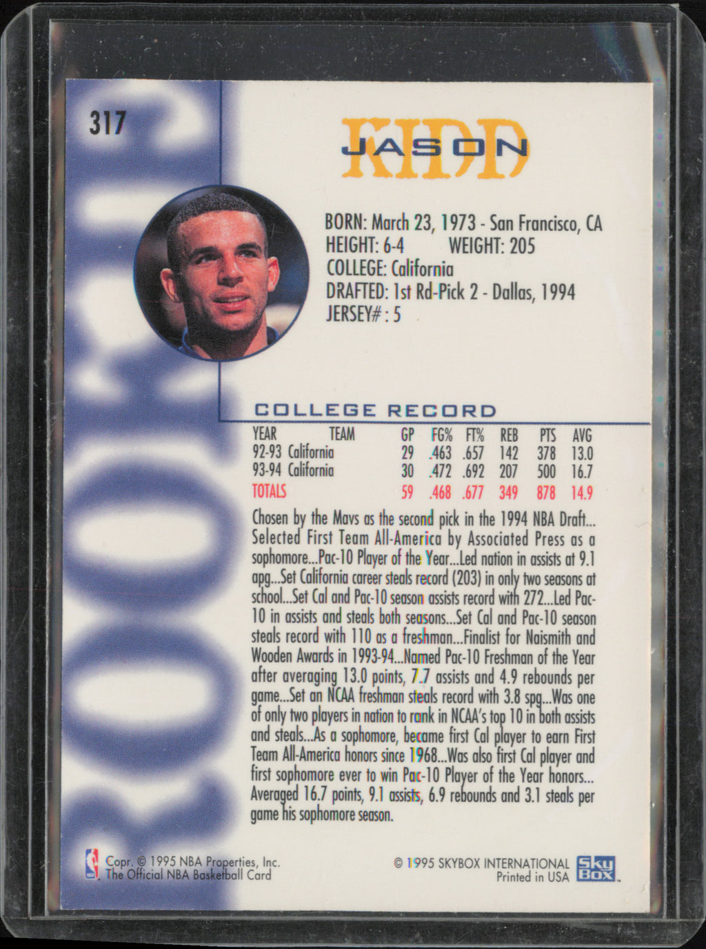 1994-95 Hoops #317 Jason Kidd back