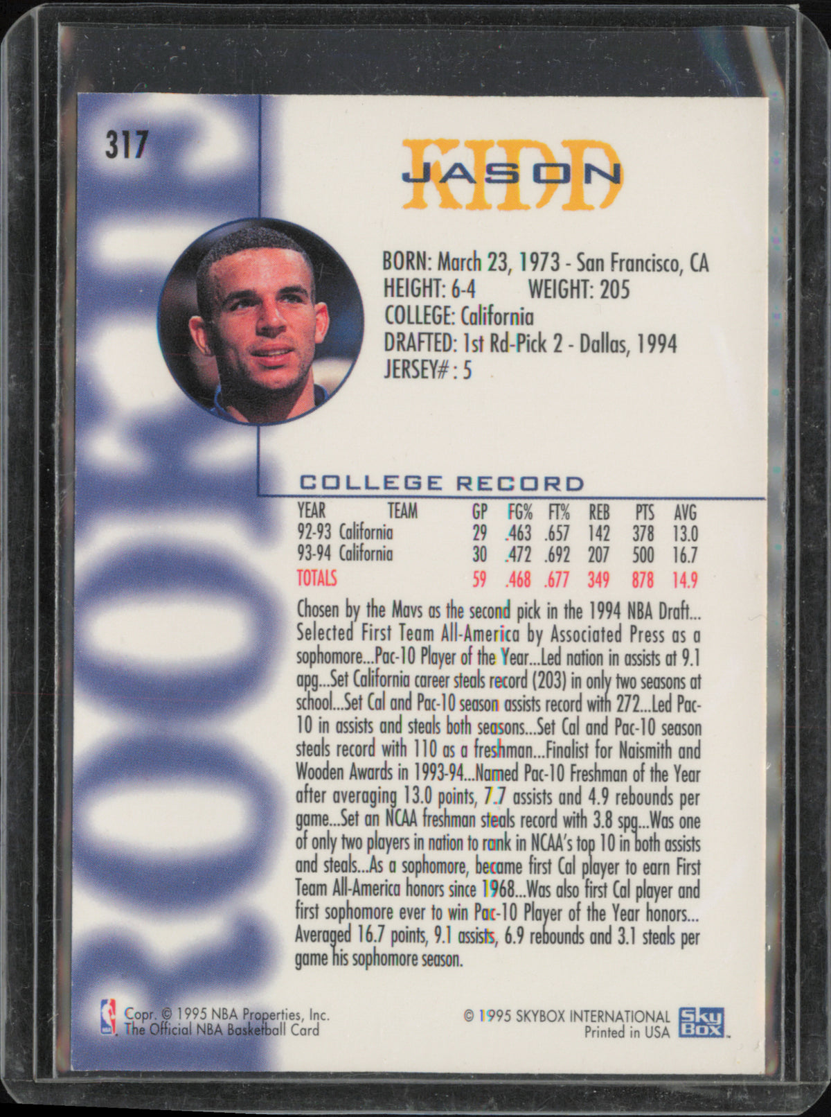 1994-95 Hoops #317 Jason Kidd back