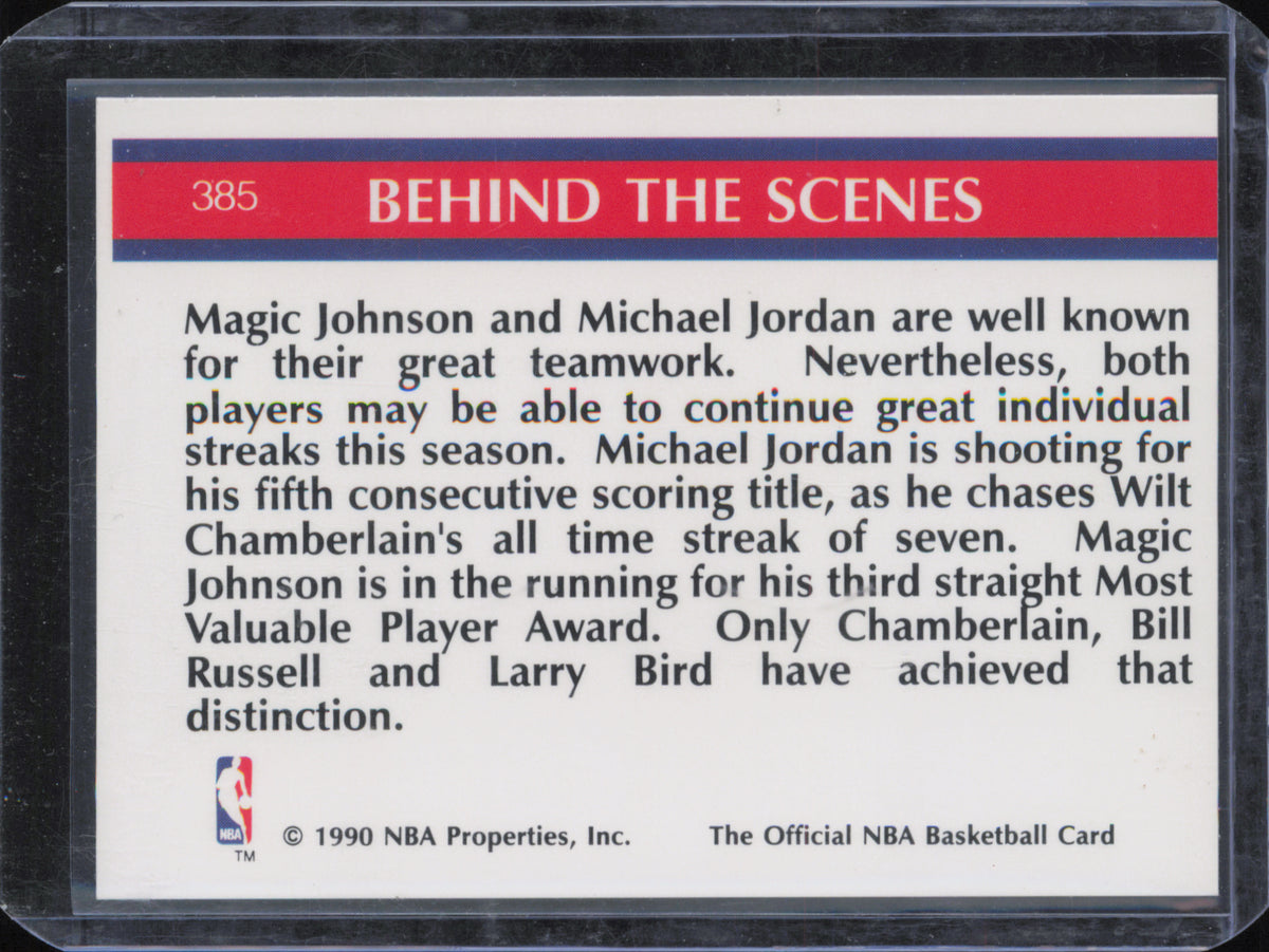 1990-91 Hoops #385 Super Streaks - Magic Johnson and Michael Jordan back