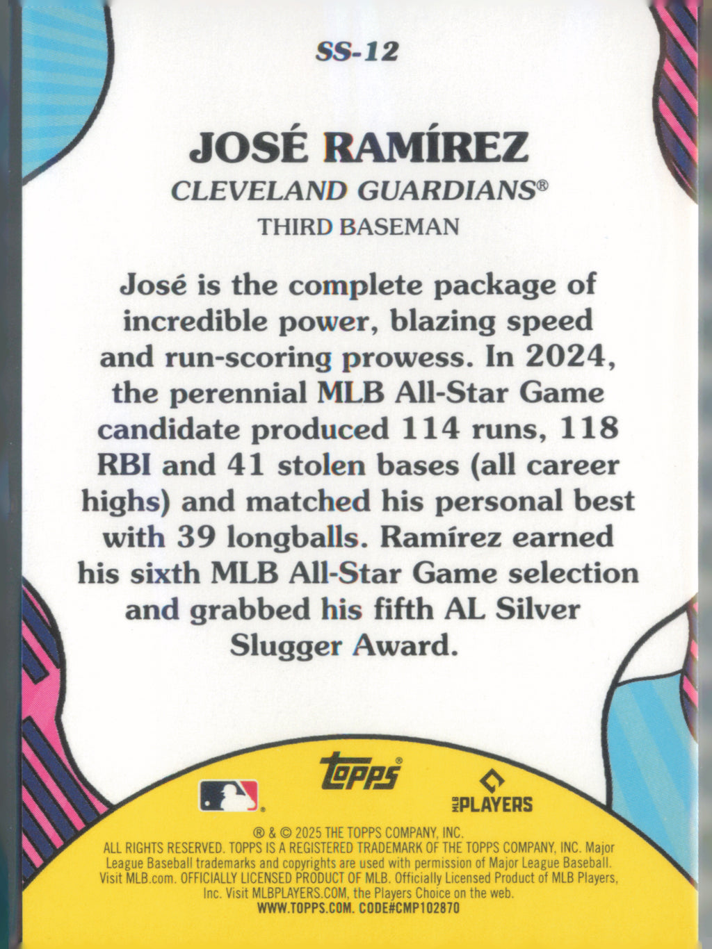 2025 Topps #SS-12 José Ramírez Summer Superstars back