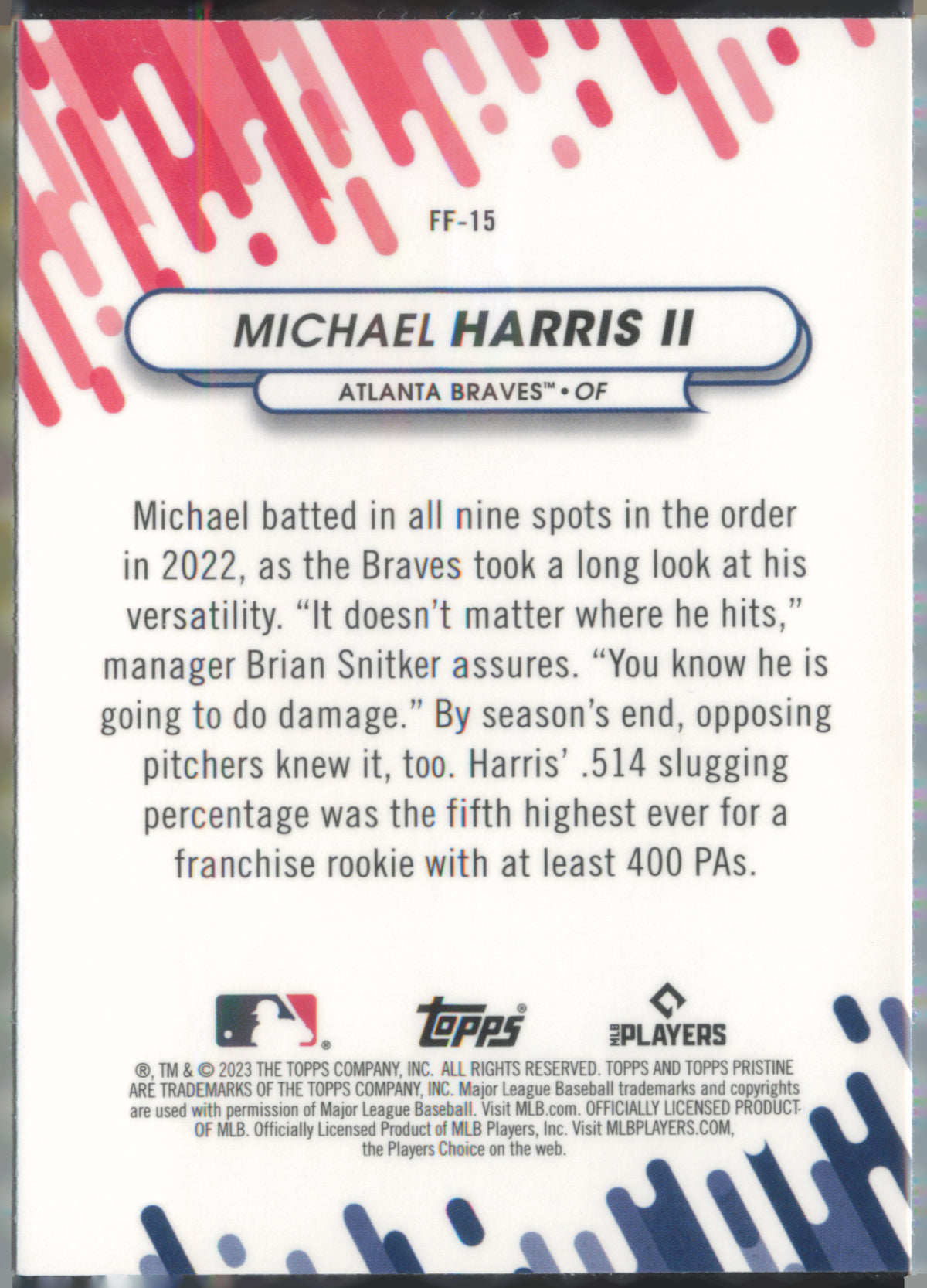 2023 Topps Pristine #FF-15 Michael Harris II Fresh Faces back