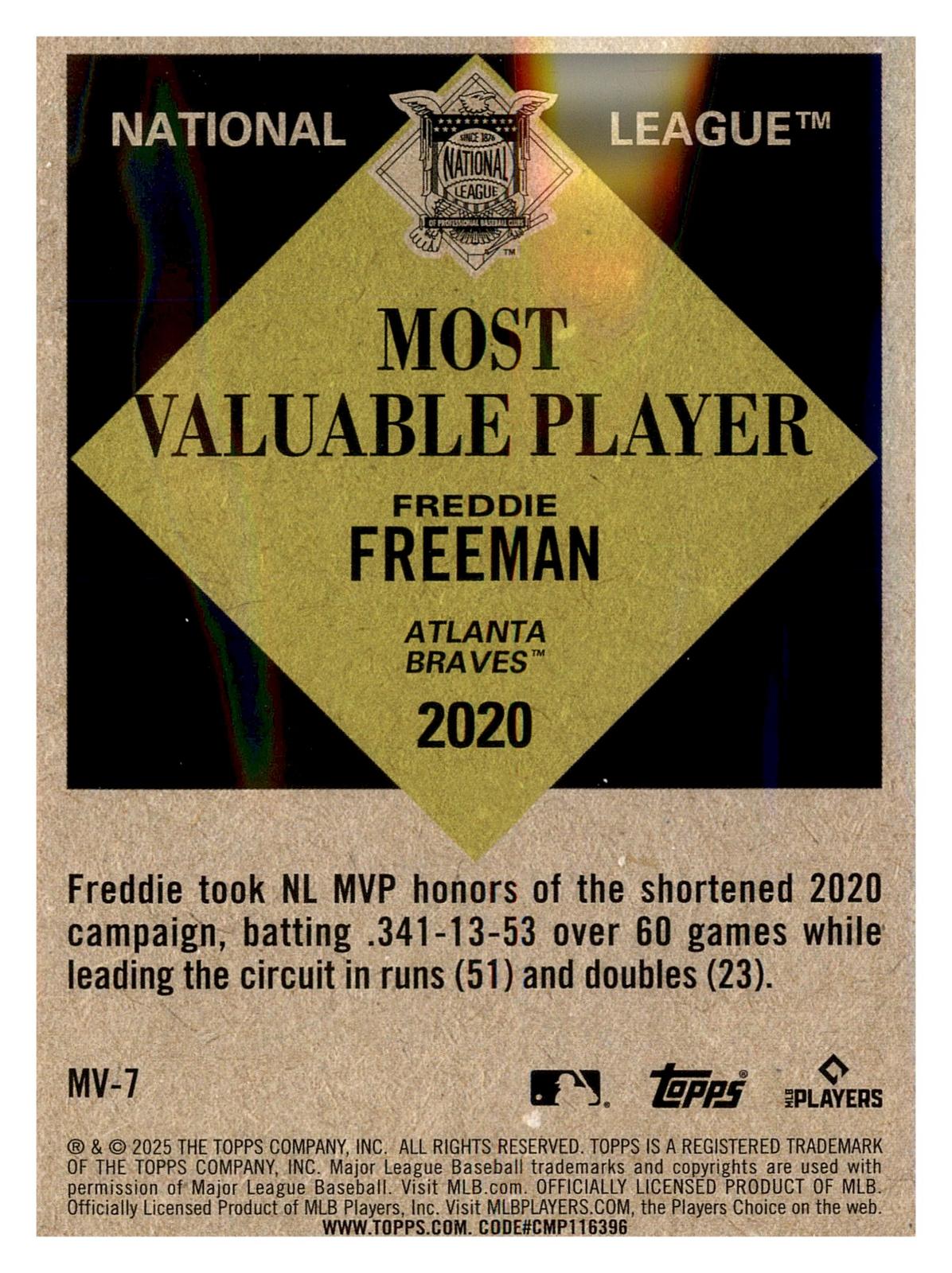 2025 Topps Update #MV-7 Freddie Freeman Most Valuable back