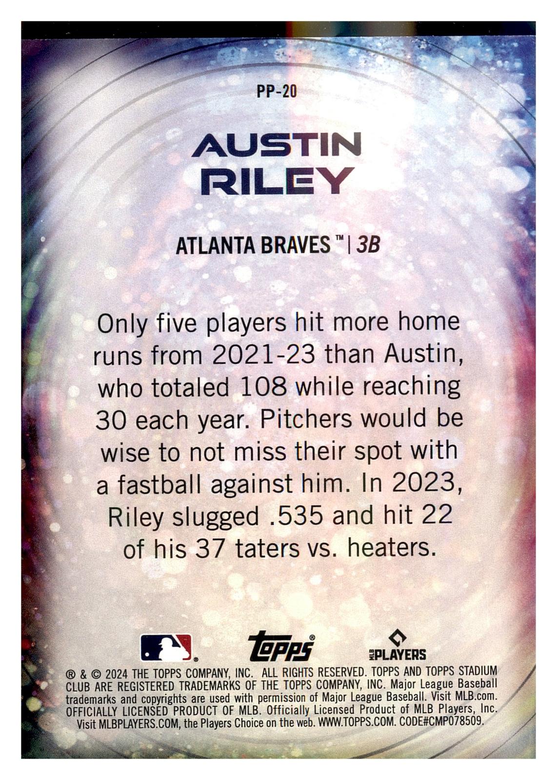 2024 Stadium Club #PP-20 Austin Riley Power Packed back
