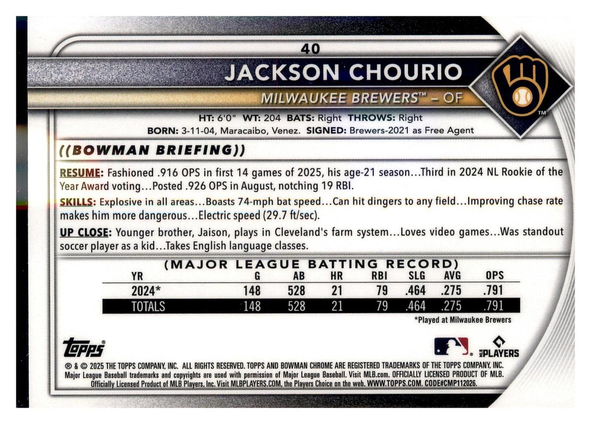 2025 Bowman Chrome #40 Jackson Chourio back