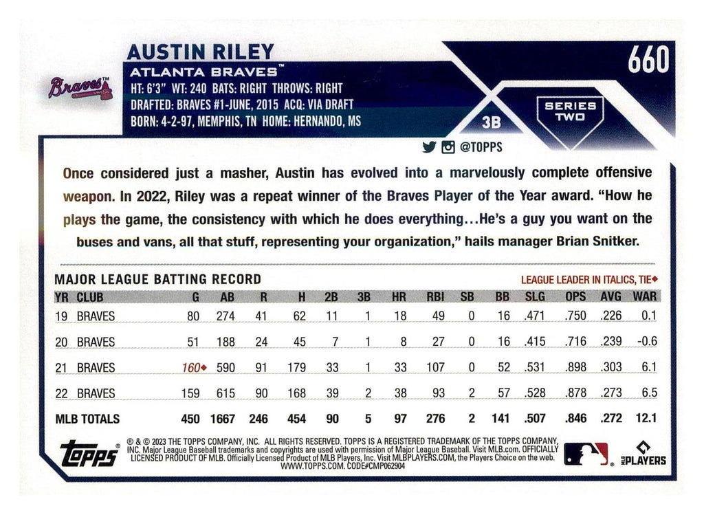 2023 Topps #660 Austin Riley back
