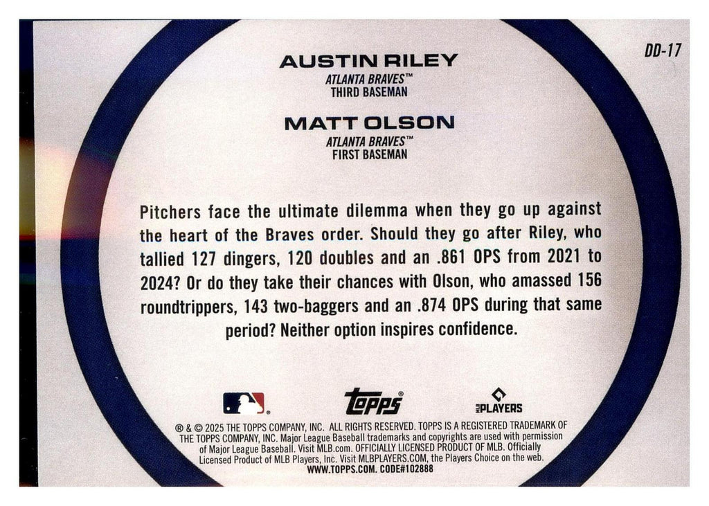 2025 Topps #DD-17 Austin Riley / Matt Olson Dynamic Duos back