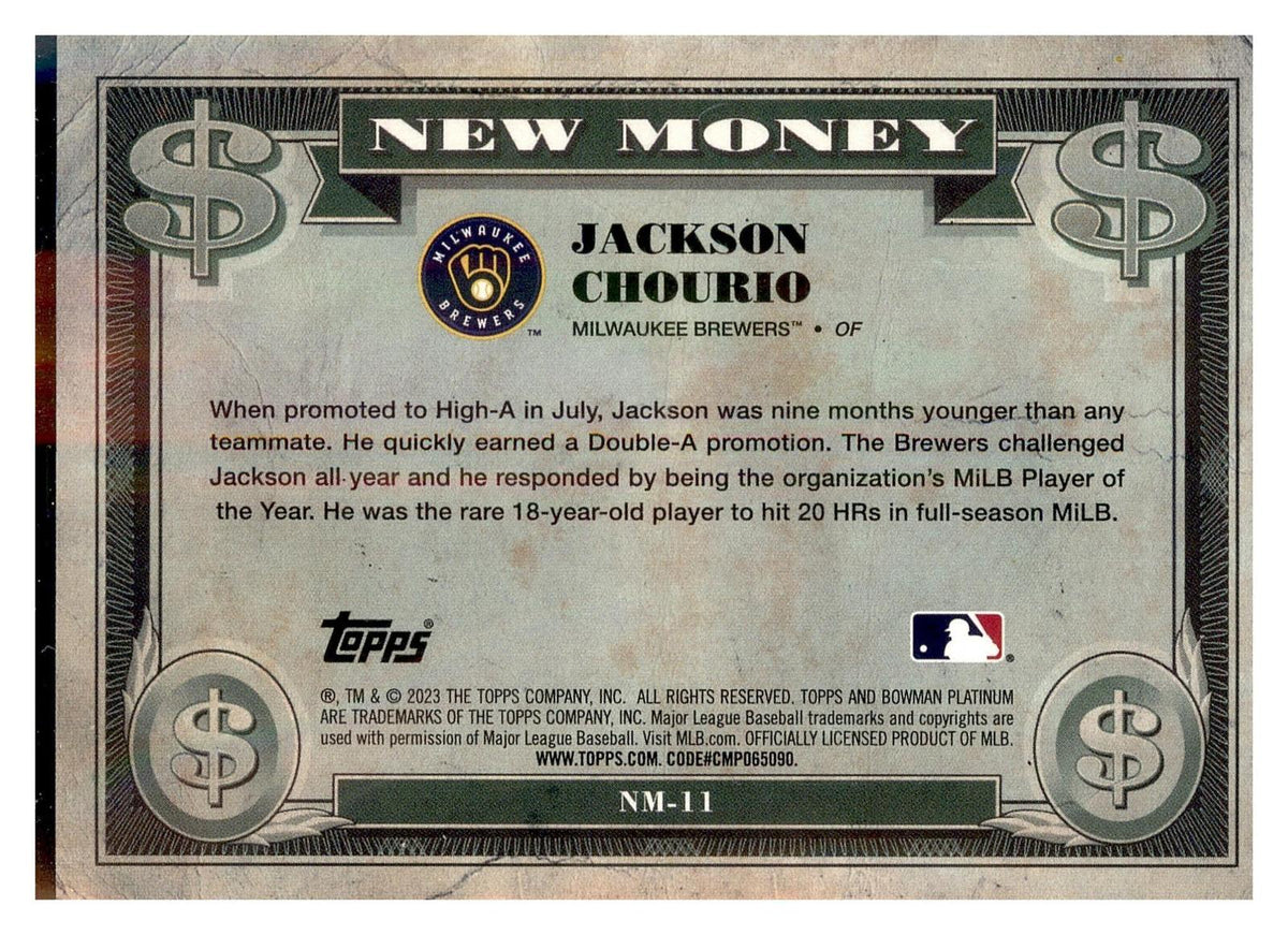 2023 Bowman Platinum #NM-11 Jackson Chourio New Money back
