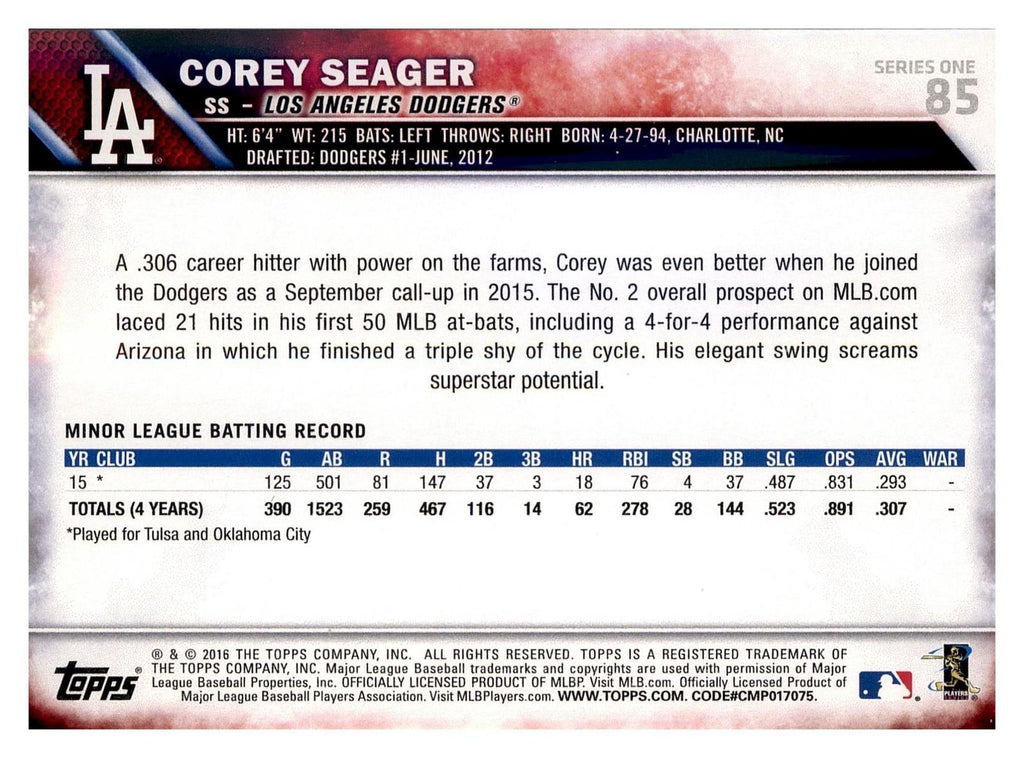 2016 Topps #85 Corey Seager back