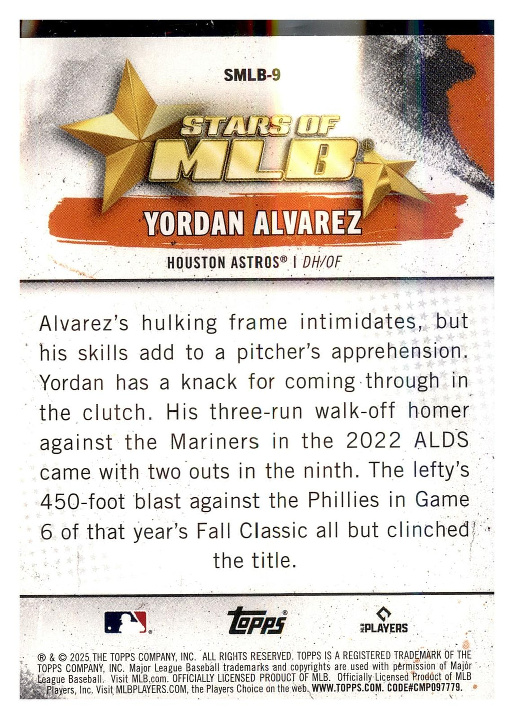 2025 Topps #SMLB-9 Yordan Alvarez Stars of MLB back