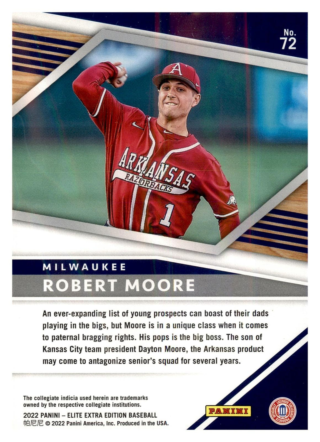 2022 Panini Elite Extra Edition #72 Robert Moore Pink back