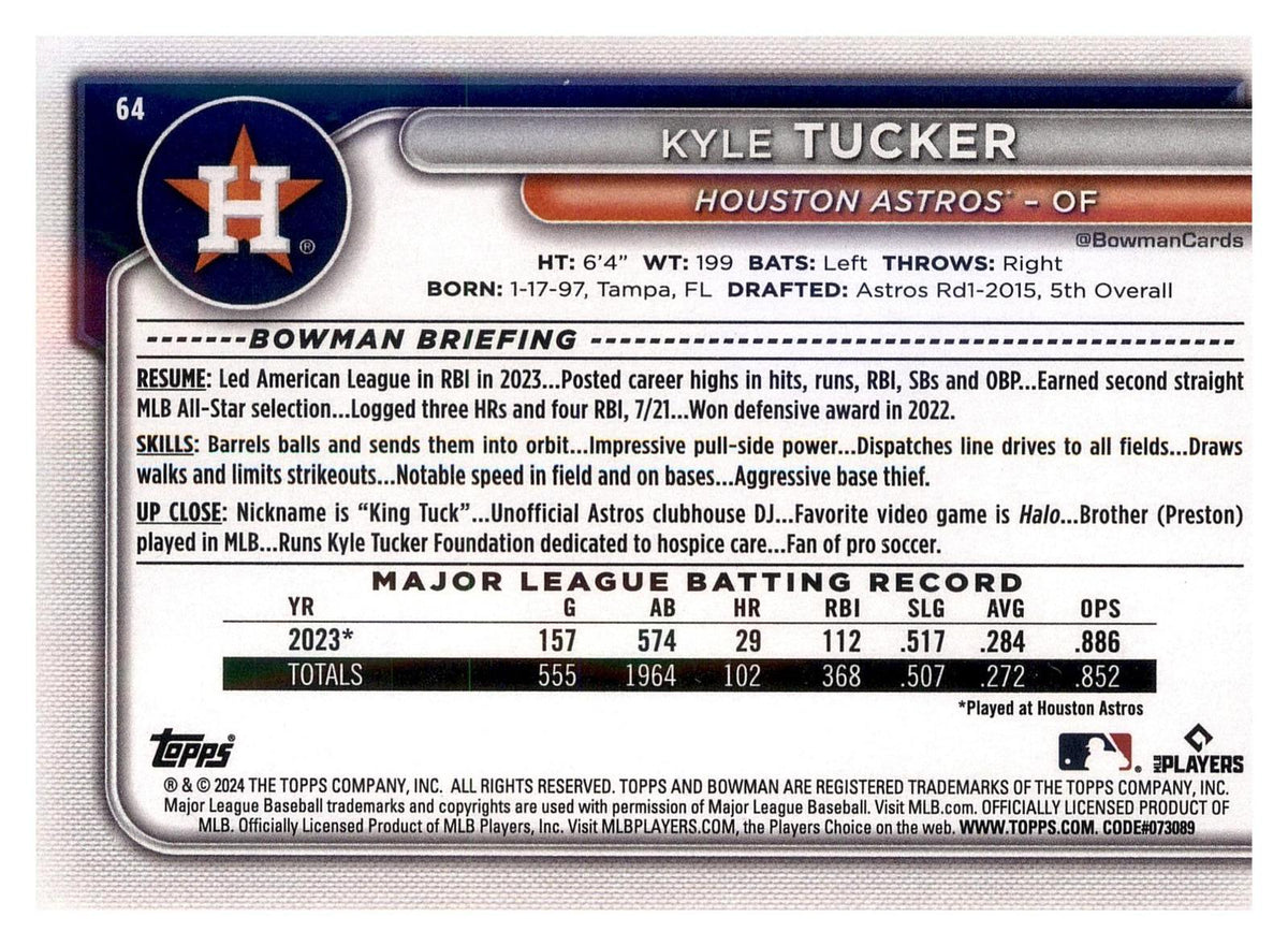 2024 Bowman #64 Kyle Tucker back