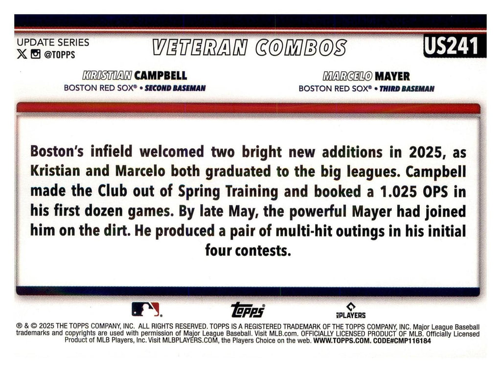 2025 Topps Update #US241 Marcelo Mayer / Kristian Campbell Holiday back