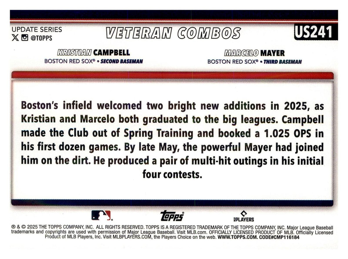 2025 Topps Update #US241 Marcelo Mayer / Kristian Campbell Holiday back