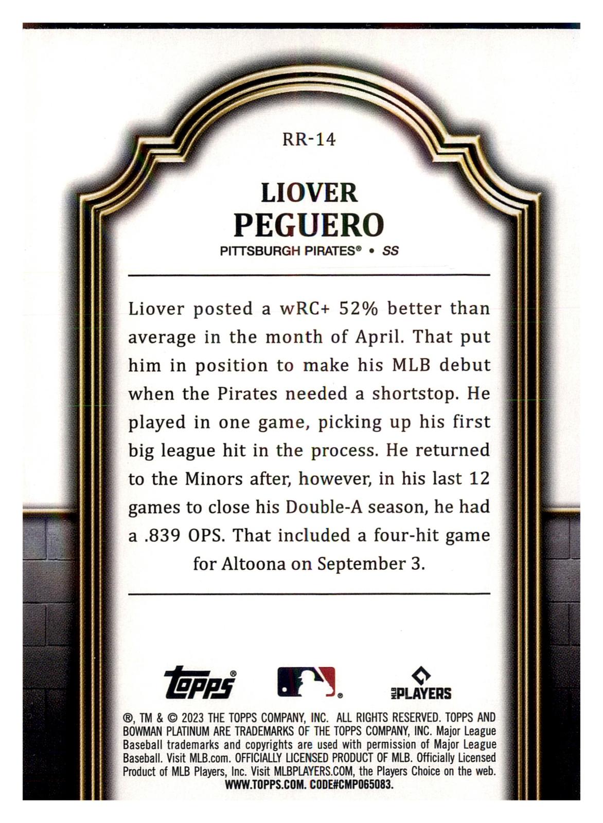 2023 Bowman Platinum #RR-14 Liover Peguero Renowned Rookies back