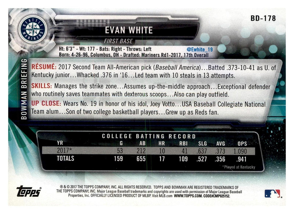 2017 Bowman Draft #BD-178 Evan White back