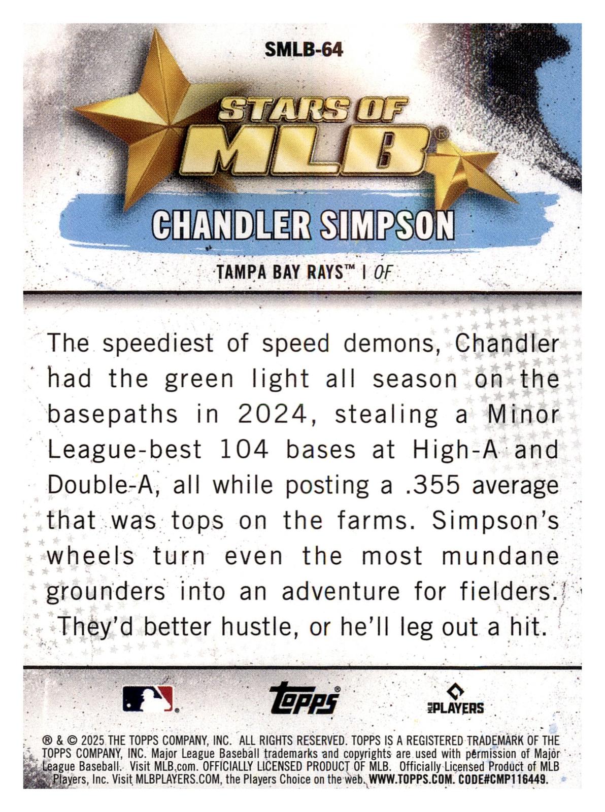 2025 Topps Update #SMLB-64 Chandler Simpson Stars of MLB back