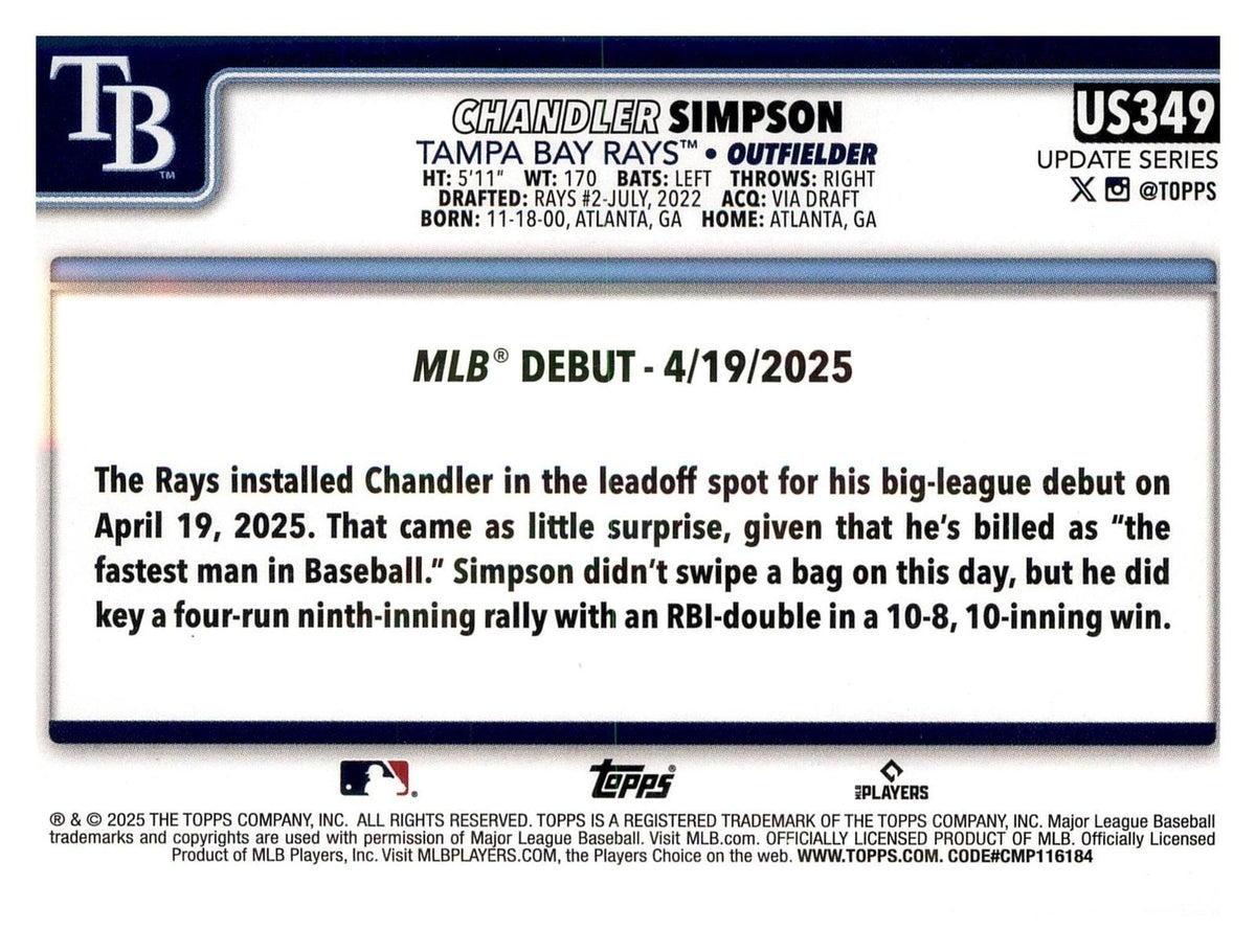 2025 Topps Update #US349 Chandler Simpson back