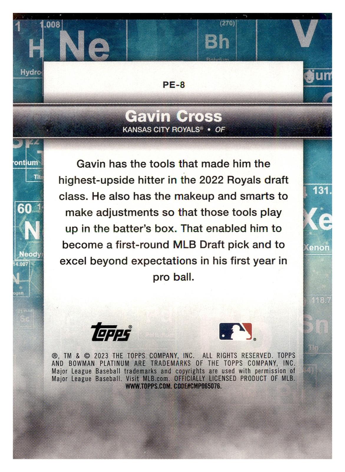2023 Bowman Platinum #PE-8 Gavin Cross Precious Elements back