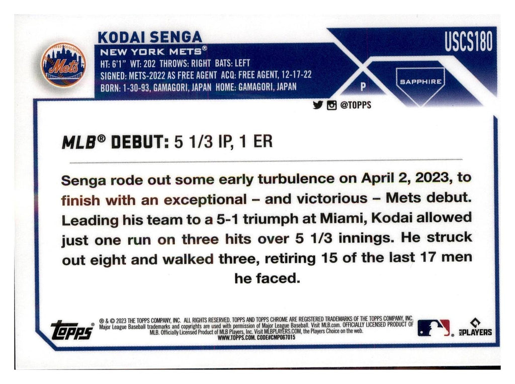 2023 Topps Chrome Update Sapphire Edition #USCS180 Kodai Senga back