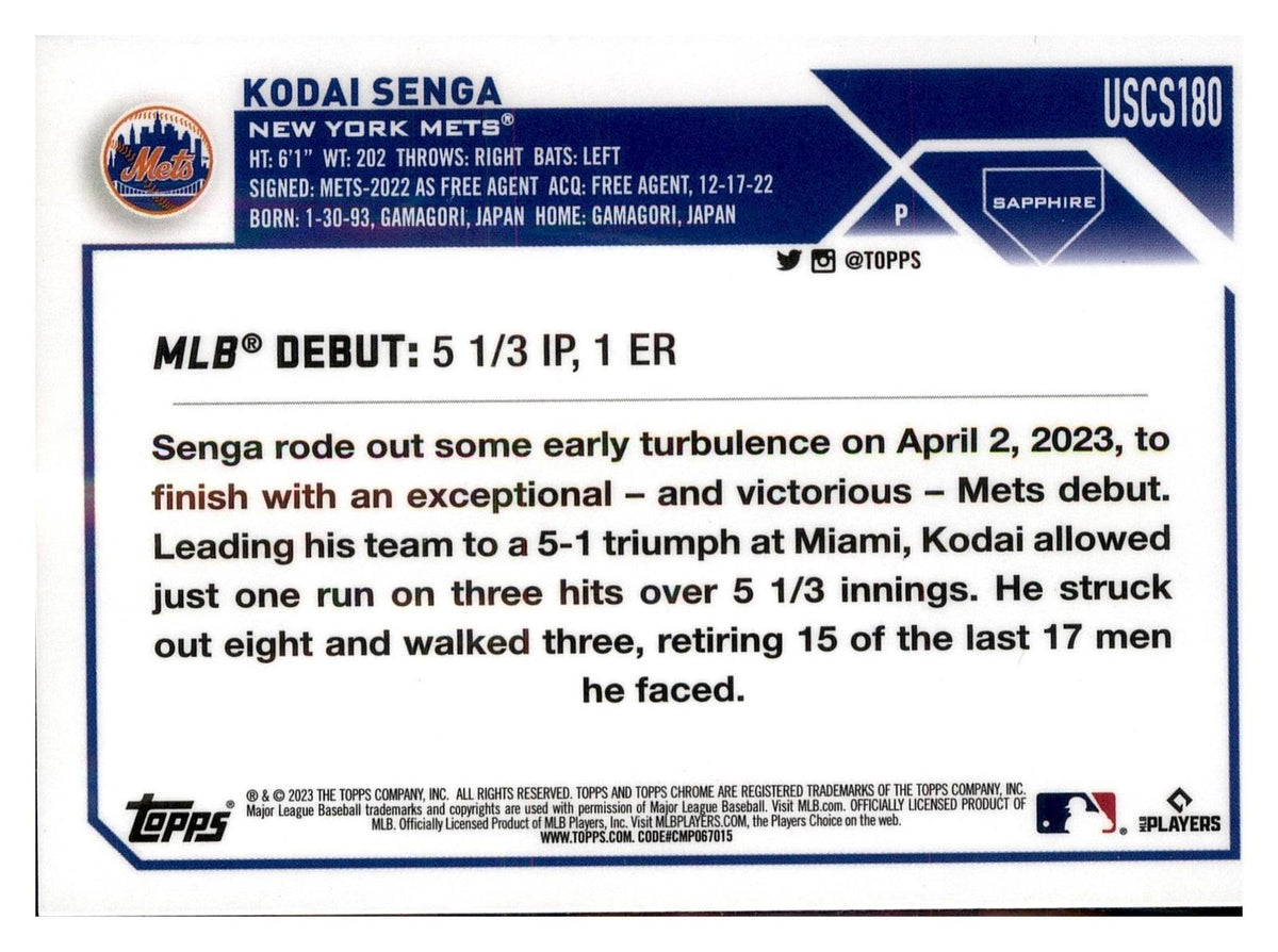 2023 Topps Chrome Update Sapphire Edition #USCS180 Kodai Senga back