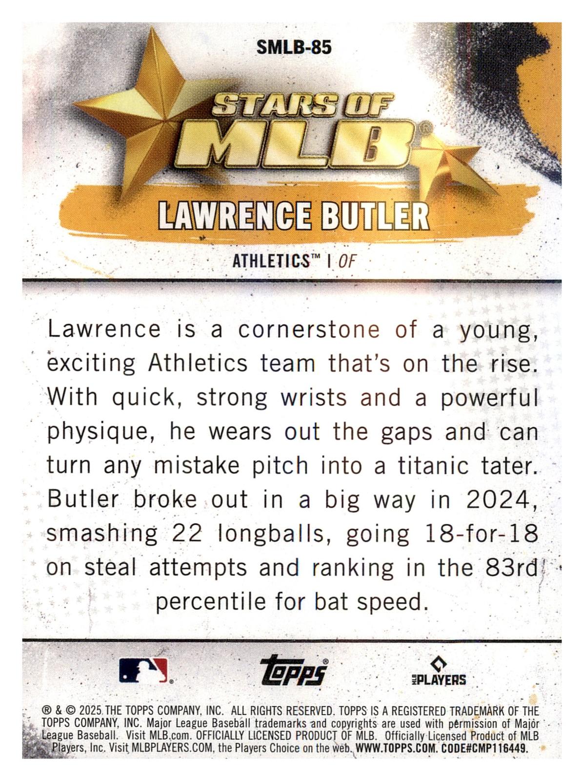 2025 Topps Update #SMLB-85 Lawrence Butler Stars of MLB back
