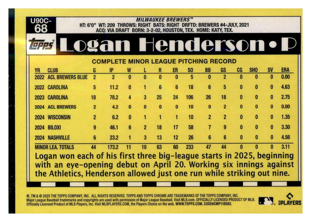 2025 Topps Update #U90C-68 Logan Henderson 1990 35th Anniversary Chrome back