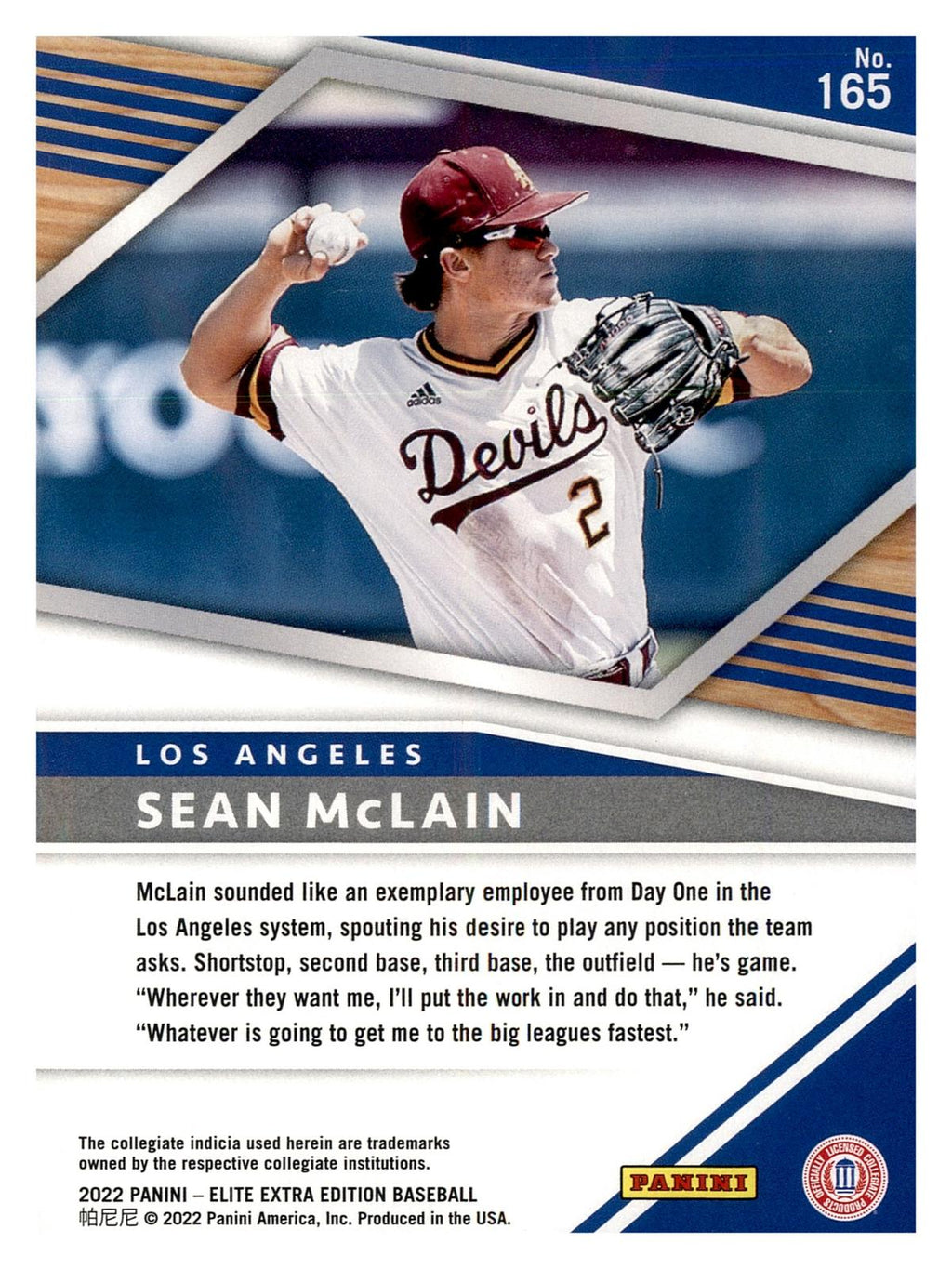 2022 Panini Elite Extra Edition #165 Sean McLain Pink back