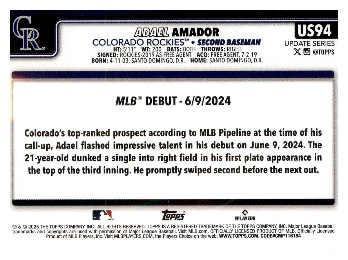 2025 Topps Update #US94 Adael Amador back