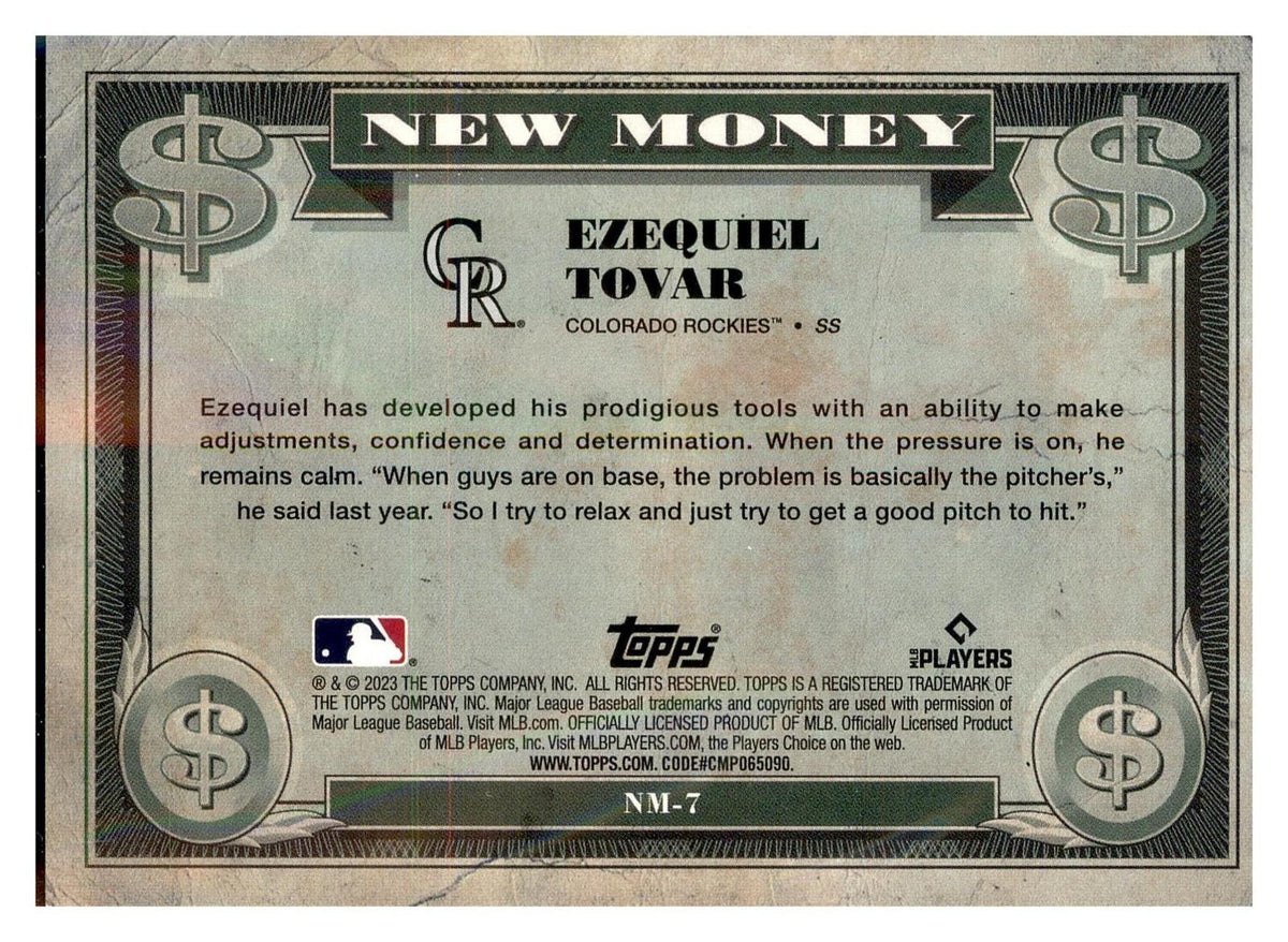 2023 Bowman Platinum #NM-7 Ezequiel Tovar New Money back