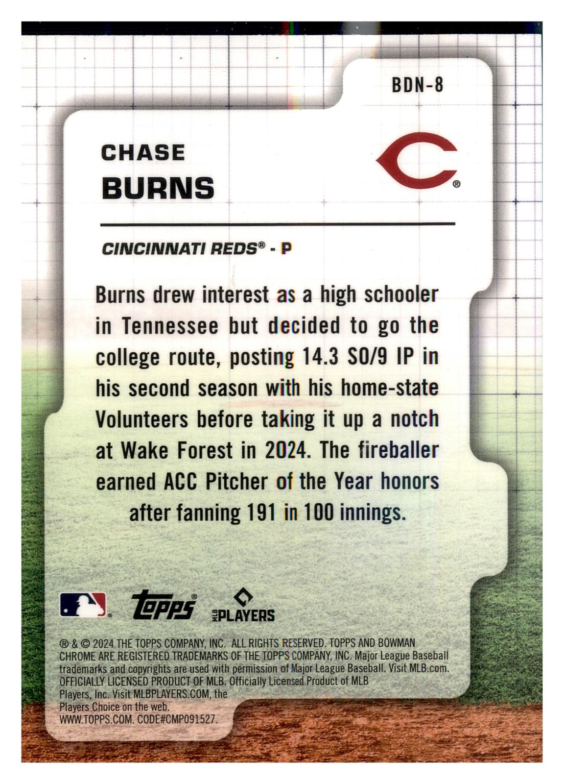 2024 Bowman Draft #BDN-8 Chase Burns Bowman Draft Night back