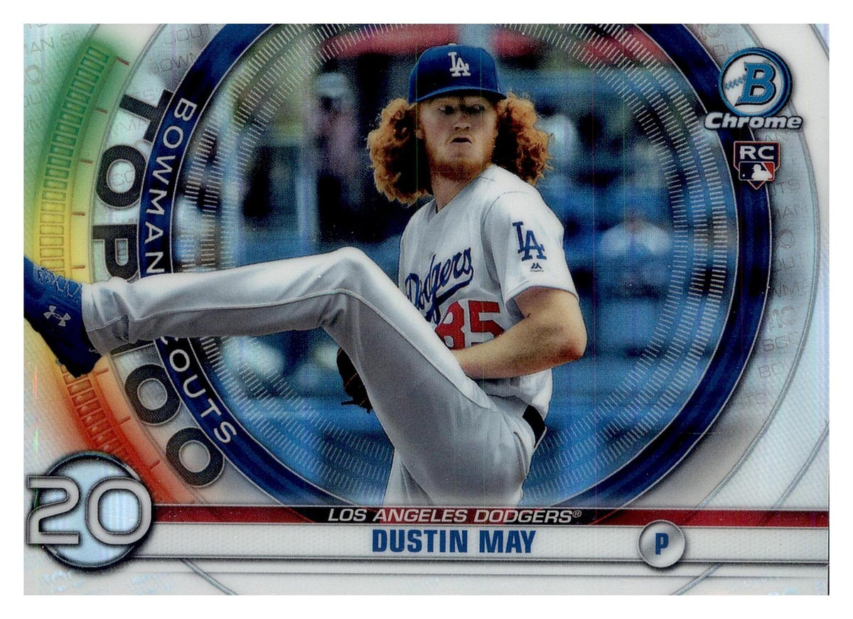 2020 Bowman #BTP-20 Dustin May Chrome Bowman Scouts Top 100 front