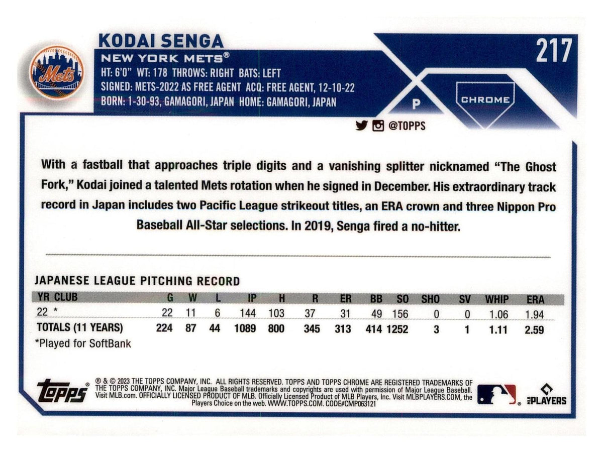 2023 Topps Chrome #217 Kodai Senga back