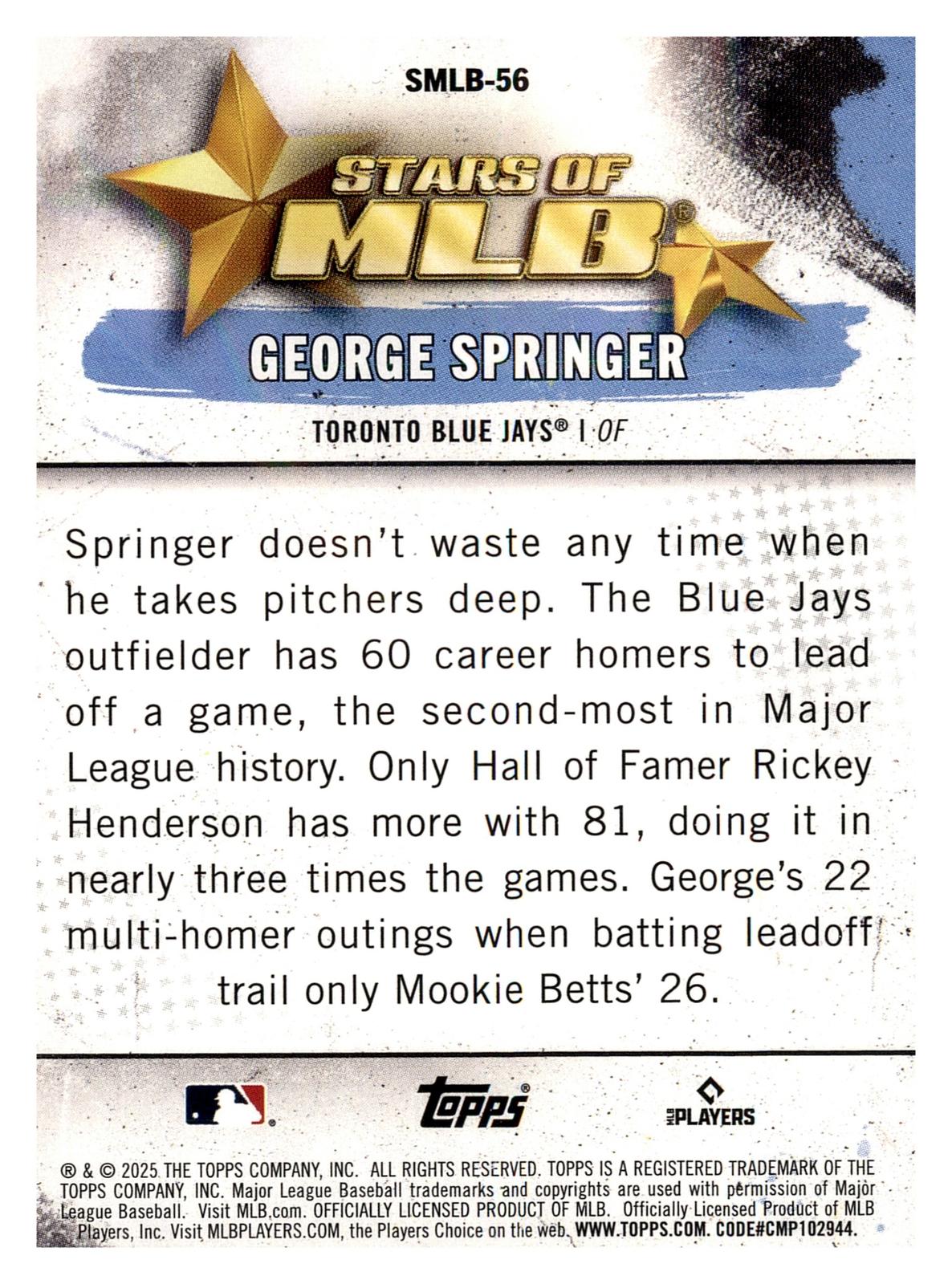 2025 Topps #SMLB-56 George Springer Stars of MLB back