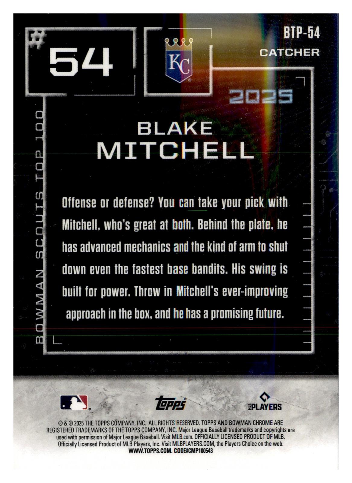 2025 Bowman #BTP-54 Blake Mitchell Bowman Scouts Top 100 back