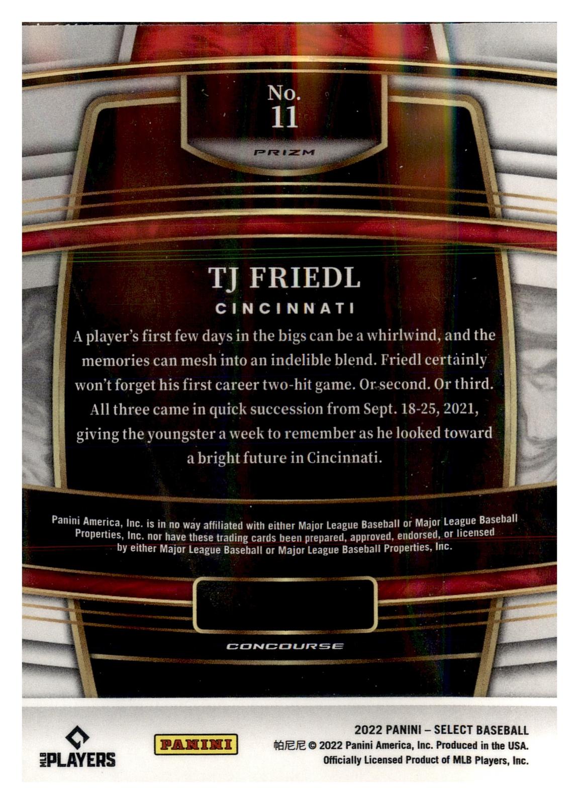 2022 Panini Select #11 TJ Friedl Scope back