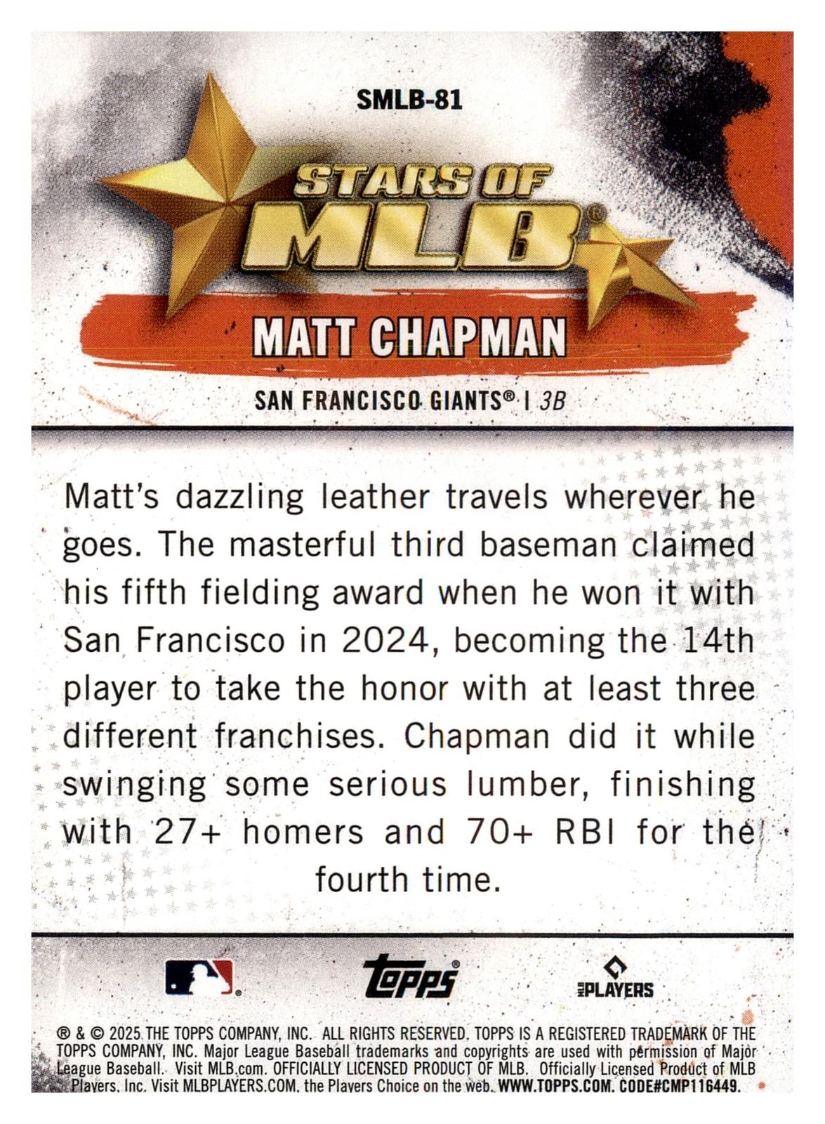 2025 Topps Update #SMLB-81 Matt Chapman Stars of MLB back