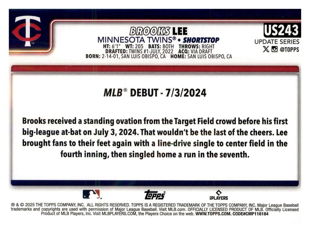 2025 Topps Update #US243 Brooks Lee back