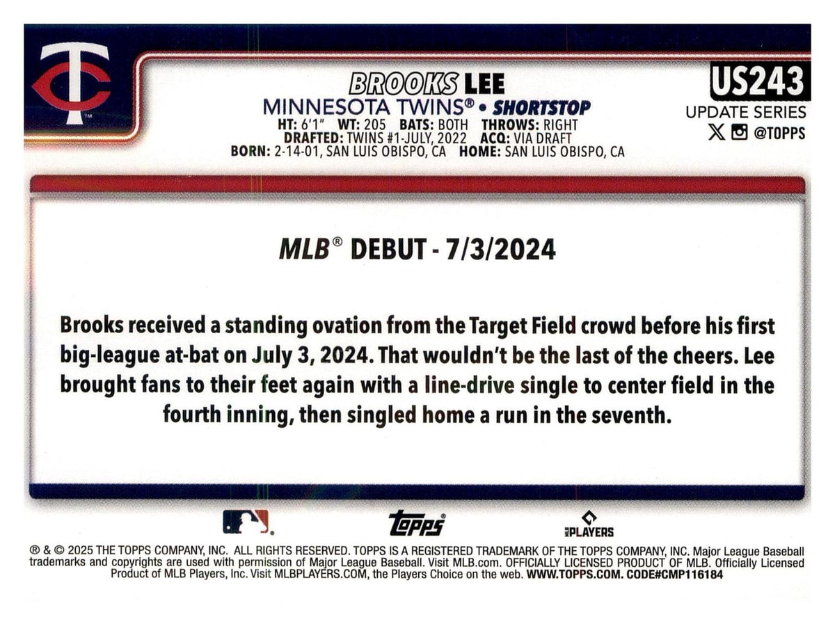 2025 Topps Update #US243 Brooks Lee back