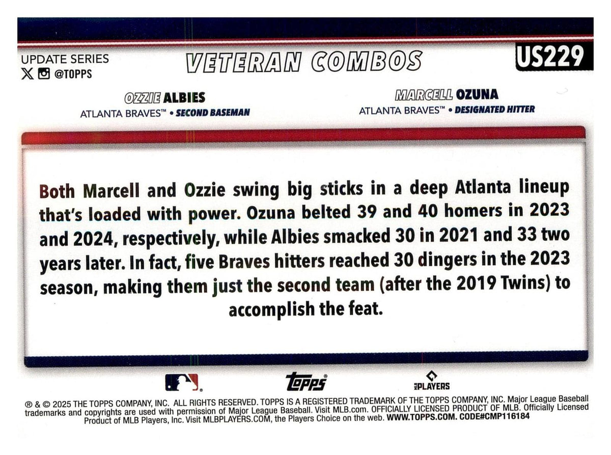 2025 Topps Update #US229 Power In Pairs (Marcell Ozuna / Ozzie Albies) back