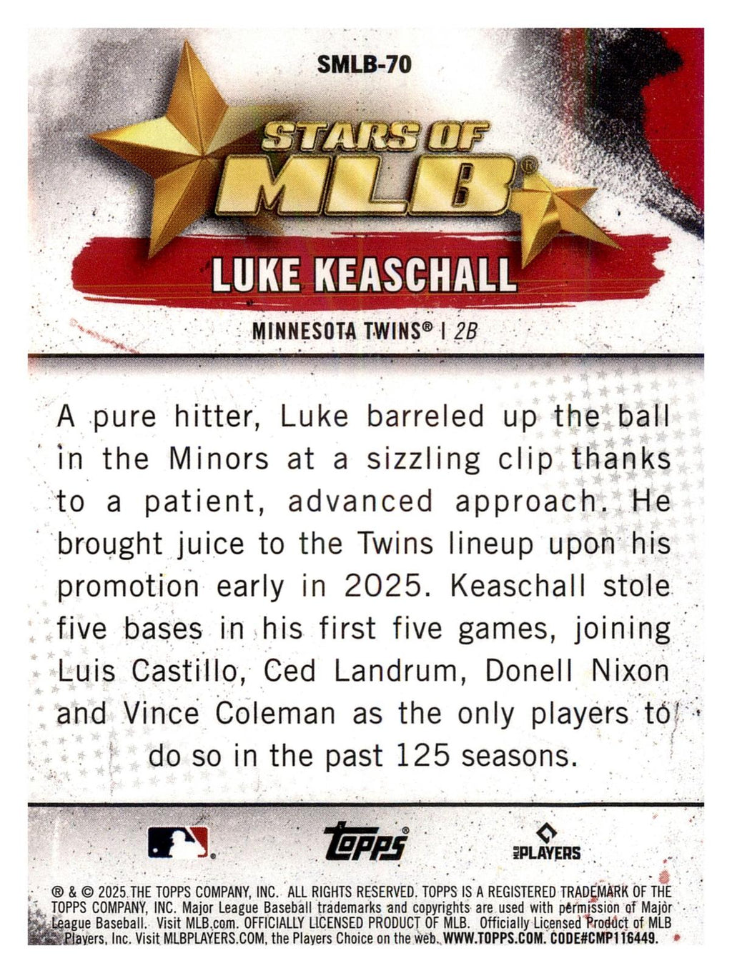 2025 Topps Update #SMLB-70 Luke Keaschall Stars of MLB back