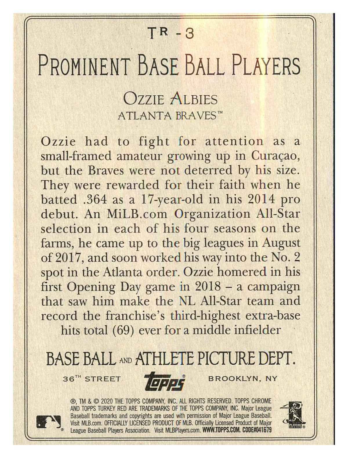 2020 Topps Update #TR-3 Ozzie Albies Turkey Red 2020 back