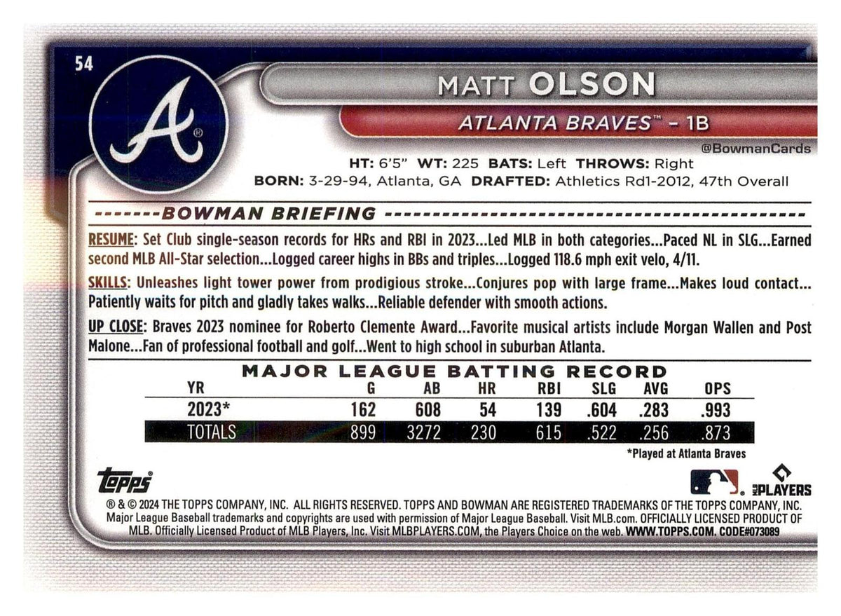 2024 Bowman #54 Matt Olson back