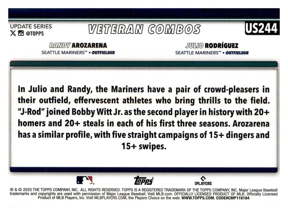 2025 Topps Update #US244 Start The Show (Julio Rodríguez / Randy Arozarena) back