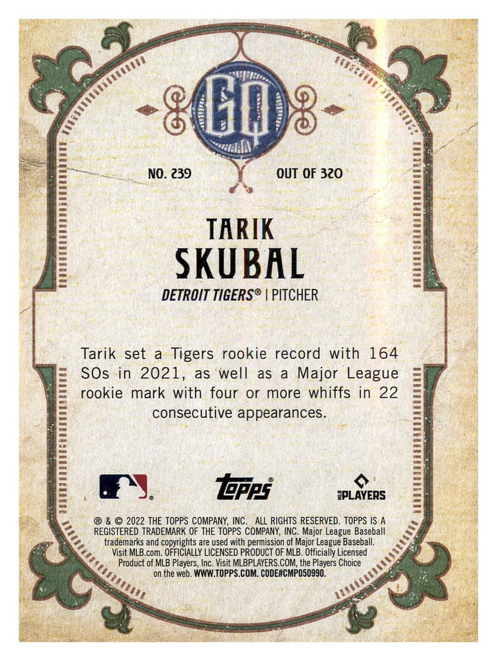 2022 Topps Gypsy Queen #239 Tarik Skubal Green back