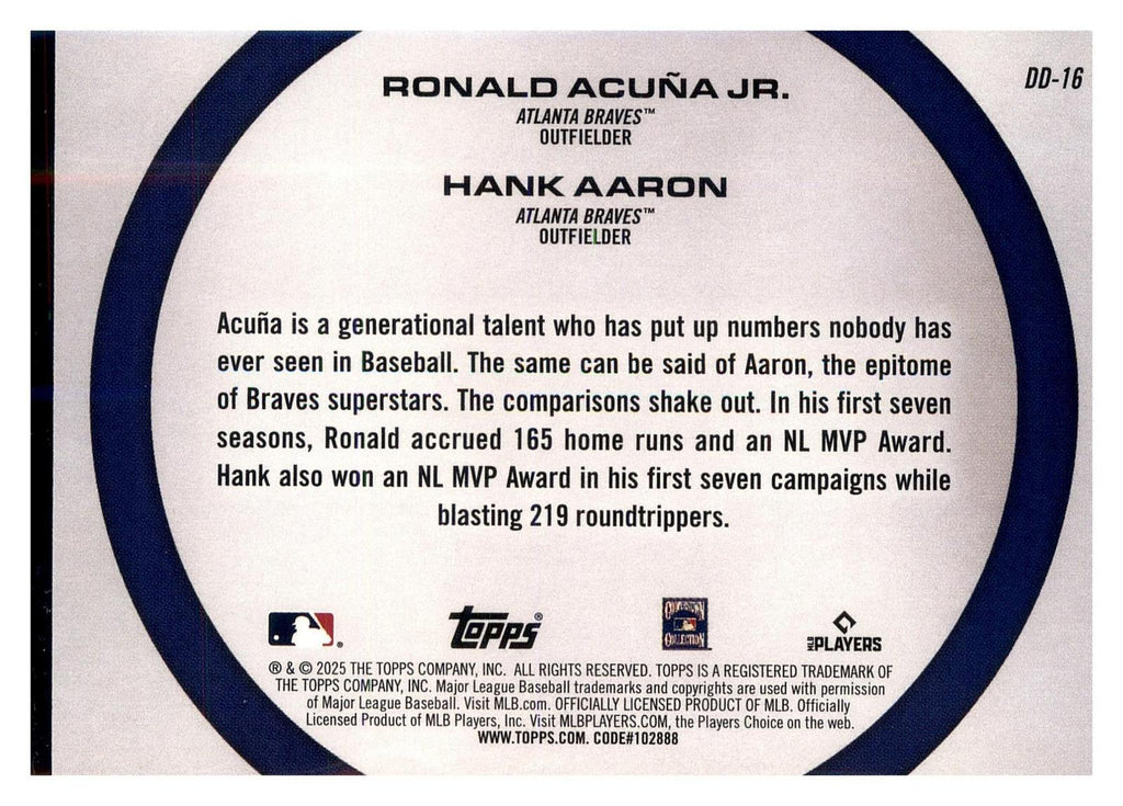 2025 Topps #DD-16 Hank Aaron / Ronald Acuña Jr. Dynamic Duos back