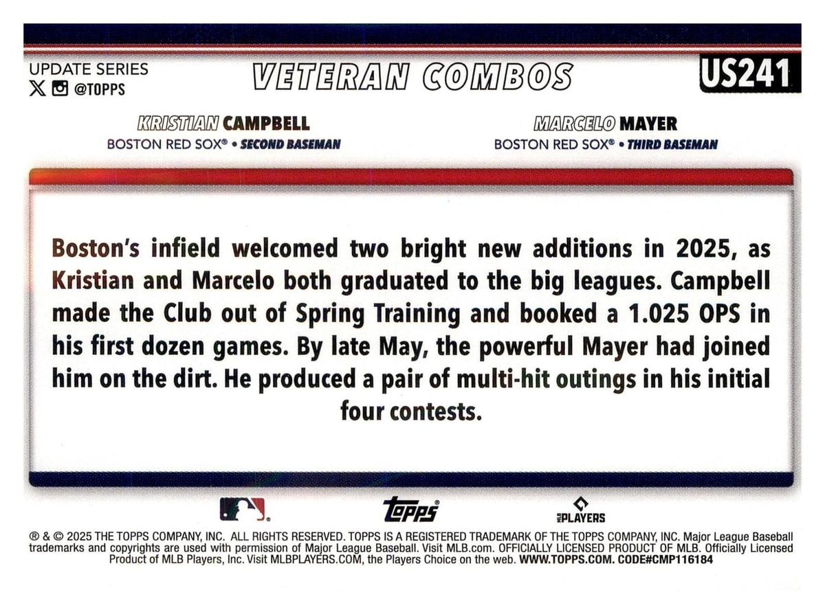 2025 Topps Update #US241 Beantown Boys (Marcelo Mayer / Kristian Campbell) back